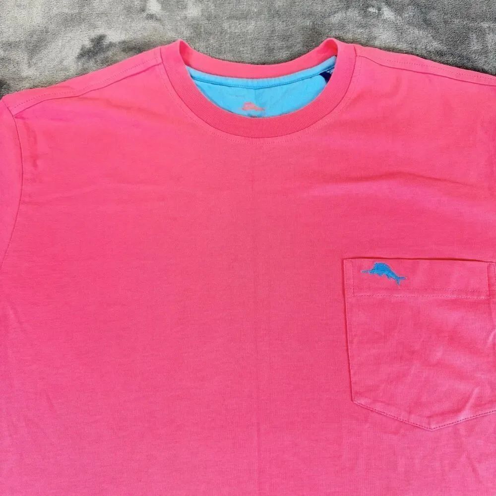 Tommy Bahama Sz L Pink & Blue Tutti Fruitti One Pocket Logo T-Shirt Men’s
